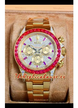 Reloj Rolex Daytona 116568 de oro rosa con esfera pavimentada de moissanitas, réplica de alta calidad