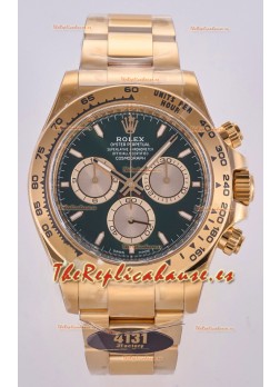 Reloj Rolex Daytona 126508 de oro amarillo con esfera verde y MVMNT con volante de inercia variable, superclon