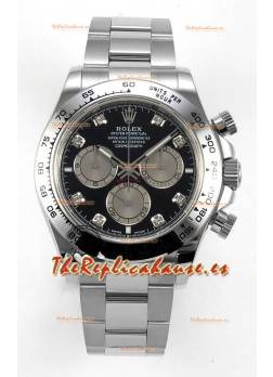 Reloj Rolex Daytona 126509 con esfera negra, diamantes, marcadores y MVMNT con volante de inercia variable, Superclon