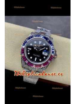 Reloj Rolex GMT Masters II Superclon con cristales de zafiro azul/rojo
