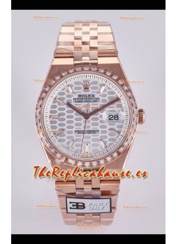 Reloj Rolex Land-Dweller 127336 de acero con esfera tipo panal, diamantes y oro rosa de 40 mm, réplica de alta calidad