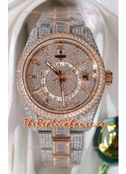 Reloj réplica suizo Rolex Sky-Dweller REF #m336934 de oro rosa con moissanita y incrustaciones de diamantes