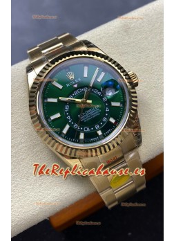 Reloj Rolex Sky-Dweller REF# 336238 con esfera verde, montura Oyster de oro amarillo, superclon
