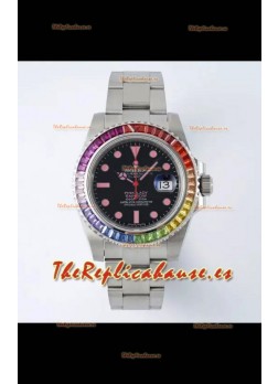 Reloj Rolex Submariner Pink Lady Rainbow de 40 mm con zafiros, réplica de alta calidad