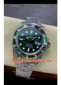 Reloj réplica suizo Rolex Submariner 116610 Iced Out Edition con esfera verde de 18 pulgadas