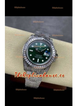 Reloj réplica suizo Rolex Submariner 116610 Iced Out Edition de 19 pulgadas con esfera verde