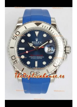 Reloj Rolex Yachtmaster de 40 mm con esfera azul y correa de caucho, réplica perfecta