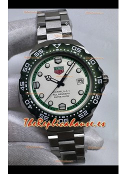 Reloj réplica japonés Tag Heuer Formula 1 con esfera blanca y bisel verde