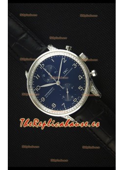 IWC Portuguese  Reloj Replica Cronógrafo a Espejo 1:1 Dial y Correa color Negro con Diamantes