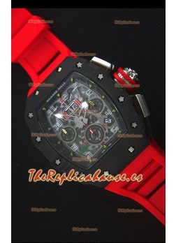 Richard Mille RM011-03 Reloj con Caja de Carbón Forjado color Negro de una sola Pieza en Correa color Rojo