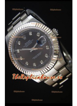 Rolex Datejust II 41MM Reloj Replica Suizo con Movimiento Cal.3136 Dial en color Gris, Marcadores de Hora en Diamantes