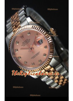 Rolex Datejust Reloj Replica en Oro Rosado, Dial con Diamantes, 36MM con Movimiento Suizo 3135
