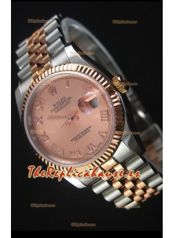 Rolex Datejust Reloj Replica en Oro Rosado, Dial con Numeros Romanos, 36MM con Movimiento Suizo 3135