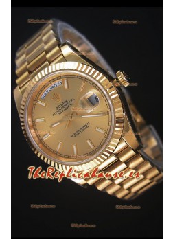 Rolex Day-Date 40MM Reloj Replica Dial en Oro Marcadores tipo Stick Movimiento Suizo Cal.3255