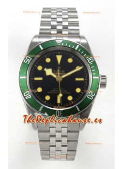Reloj Tudor Black Bay 41 con esfera negra y bisel verde, réplica súper fiel del Jubilee