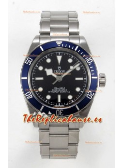 Reloj Tudor Black Bay 41 con esfera negra y bisel azul, réplica del Oyster Superclon