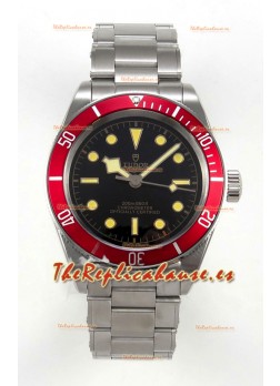 Reloj Tudor Black Bay 41 con esfera negra y bisel rojo, réplica del Oyster Superclon