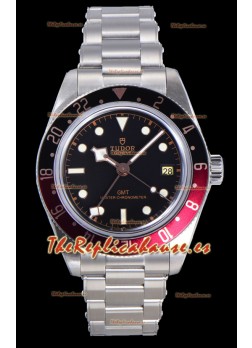 Reloj Tudor Black Bay GMT con esfera negra y bisel negro/rojo, réplica perfecta