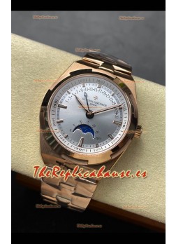 Reloj réplica suizo Vacheron Constantin Overseas True Moon Phase con esfera de acero y oro rosa