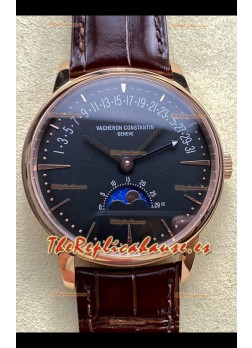 Reloj réplica suizo Vacheron Constantin Patrimony Moonphase de oro rosa con esfera negra