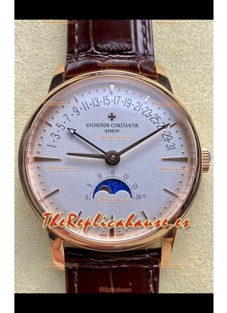 Reloj réplica suizo Vacheron Constantin Patrimony Moonphase de oro rosa con esfera blanca