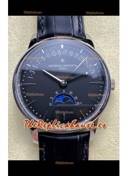 Reloj réplica suizo Vacheron Constantin Patrimony Moonphase de acero inoxidable con esfera negra