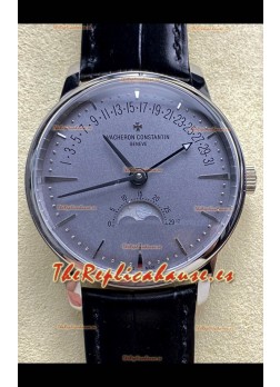 Reloj réplica suizo Vacheron Constantin Patrimony Moonphase de acero inoxidable con esfera gris