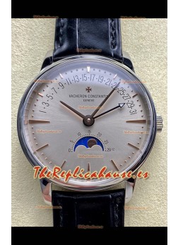 Reloj réplica suizo Vacheron Constantin Patrimony Moonphase de acero inoxidable con esfera color champán