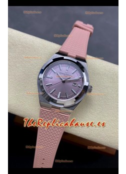 Reloj Vacheron Constantin Overseas de 35 mm con esfera rosa y correa de caucho, réplica perfecta