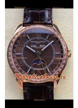 Reloj réplica suizo Vacheron Constantin Fiftysix con fase lunar, esfera marrón y oro rosa