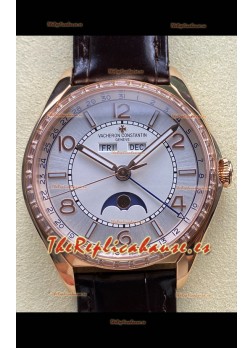 Reloj réplica suizo Vacheron Constantin Fiftysix con fase lunar, esfera de acero y oro rosa