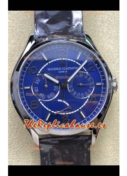Reloj réplica suizo Vacheron Constantin Fiftysix Day-Date de acero inoxidable con esfera azul