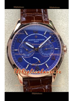 Reloj réplica suizo Vacheron Constantin Fiftysix Day-Date de oro rosa con esfera azul