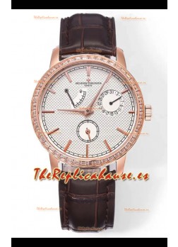 Vacheron Constantin Traditionnelle 83520, Reloj súper clonado con diamantes en oro rosa y esfera en amarillo pálido