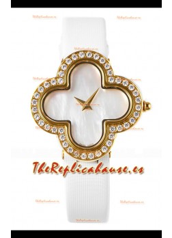 Reloj Van Cleef & Arpels Alhambra de oro amarillo con bisel de diamantes y esfera de perlas