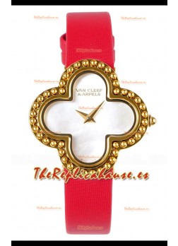 Reloj Van Cleef & Arpels Alhambra de oro amarillo con correa roja