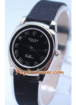 Rolex Celleni Cestello Reloj Suizo Señoras Esfera Romana Negra y Correa de Nilón