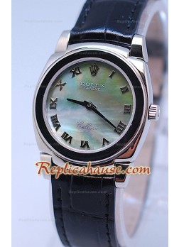 Rolex Celleni Cestello Reloj Suizo Señoras Esfera Verde Perla y Correa de Piel