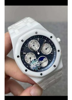 Audemars Piguet Royal Oak Calendario Perpetuo Reloj Réplica Suizo Caja con Revestimiento PVD Blanco y Dial Azul