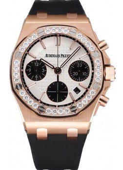 Audemars Piguet Royal Oak Offshore Oro Rosado Dial Blanco Chronograph 37MM - Reloj Réplica Suiza 