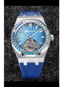 Audemars Piguet Royal Oak Tourbillon 41mm en Caja 904L - Dial Azul tipo Tapisserie Bisel en Diamantes Réplica última 1:1
