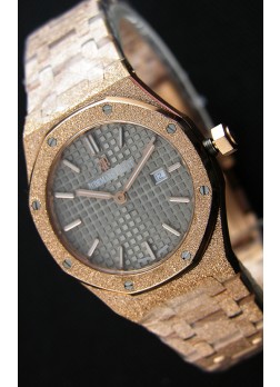 Audemars Piguet Royal Oak Frosted Reloj Réplica 1:1 de Cuarzo Suizo en Oro Rosado y Dial Gris 33MM