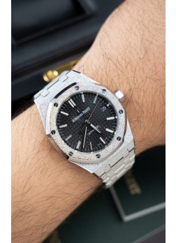 Reloj Audemars Piguet Super Clone 15454BC Royal Oak Frosted de 37 mm con Dial Negro
