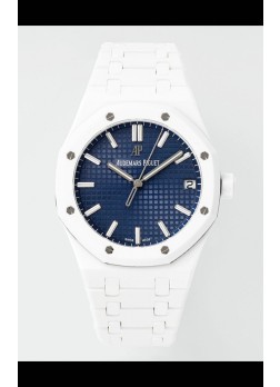 Reloj Audemars Piguet Royal Oak 15500 de cerámica blanca, Dial Azul, Superclon.