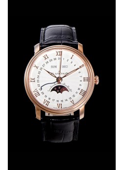 Blancpain "Villeret Quantième Complet" Caja de Acero 904L chapada en Oro Rosado Dial Blanco