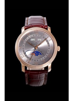 Blancpain "Villeret Quantième Complet" Reloj en Acero 904L Oro Rosado Dial Gris