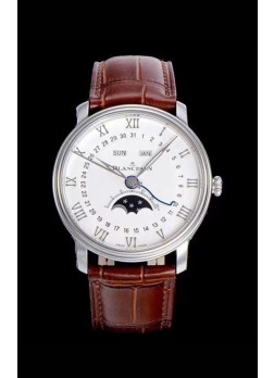 Blancpain "Villeret Quantième Complet" 904L Steel Swiss Watch in Off-White Dial