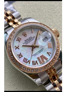 Rolex Datejust 28MM Réplica Suiza en Caja 904L Oro Rosado de Dos Tonos Dial Perla - Réplica a Espejo 1:1