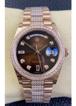 Rolex Day Date Presidential M128345rbr-0041 Reloj Oro Rosado 18K 36MM - Dial Marrón Calidad a Espejo 1:1
