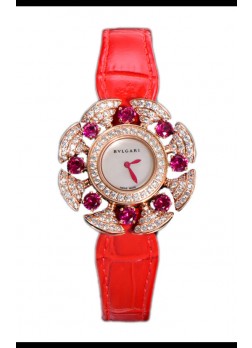 Bvlgari Divas's Edición Dream Relon Caja en Oro Rosado - Bisel pavimentado Diamantes Réplica Suiza